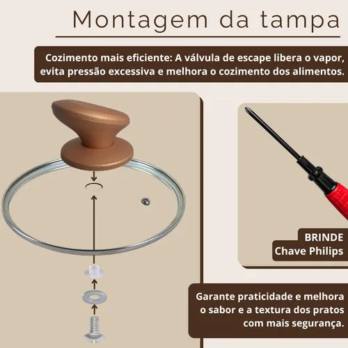 Frigideira Antiaderente Cerâmica 24cm Com Tampa Compatível Com Fogão A Gás E Indução Aristus - Dourado-preto