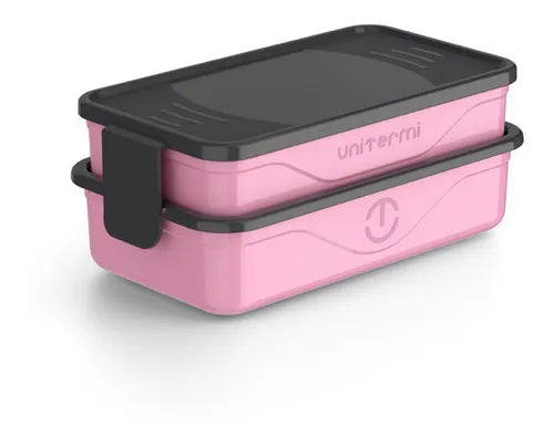Marmita Dupla Unitermi Fit Cores Talheres Garfo Faca Inox Cor Rosa