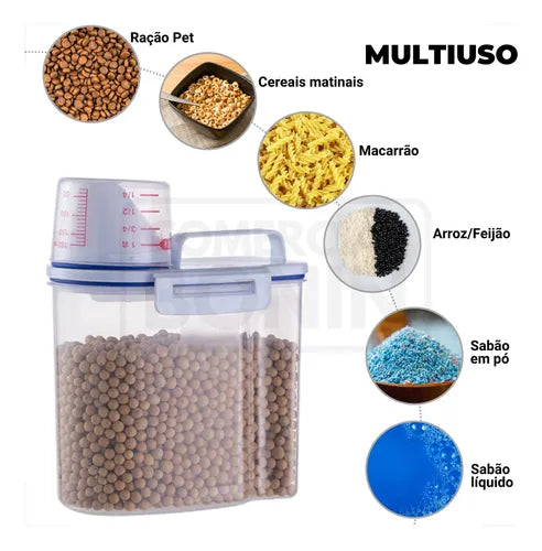 Pote Hermetico Para Cereais C/ Bico E Copo Dosador 1,5kg Cor Transparente