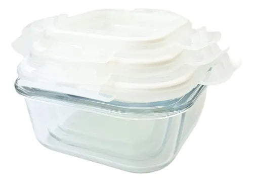 Kit 3x Pote De Vidro Hermético C/ Tampa 320ml 520ml E 800ml Cor Branco