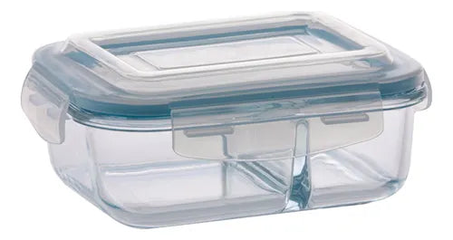 Jogo Com 2 Potes 640ml Divisória Hermético Marmita Microondas Vidrio Quality House / Univendas