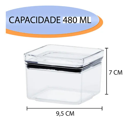 Kit 4 Potes Herméticos Acrílico 480ml Empilháveis Mantimento