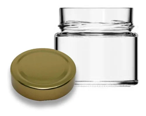 12 Potes De Vidro Pianezza 210ml Com Tampa Alta Dourada Cor Tampa Dourada