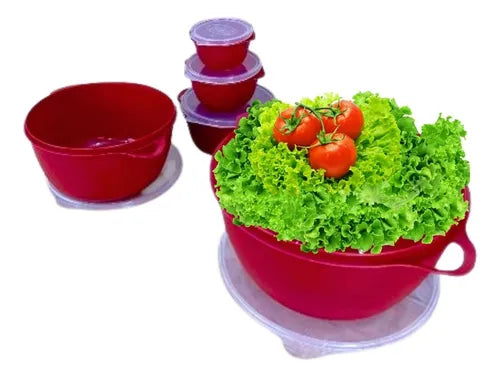 Kit 5 Vasilhas Bowl Plástica Pote Alimento Tampa Saladeira