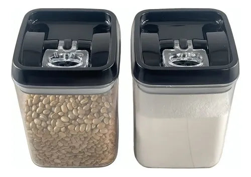 2 Potes Mantimentos Acrílico Quadrado 1,7 L Tampa Preta