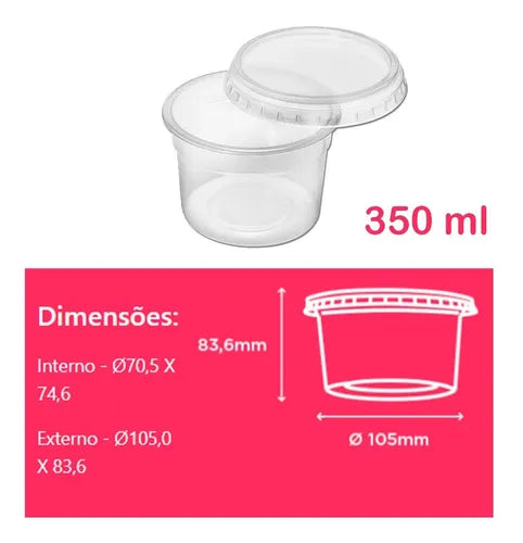 Pote Redondo Descartável 350ml Freezer Microondas Tampa 72un Cor Transparente