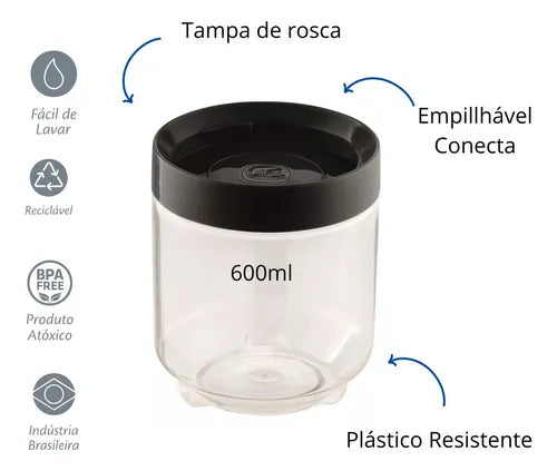 Pote Organizador Mantimentos 6un Multiuso Cozinha 600ml Luxo