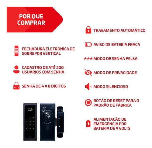 Fechadura Digital Smart De Sobrepor Preta Papaiz Sl140
