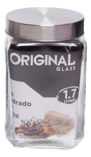 Kit 3 Pote Hermetico Vidro 1.7l Com Tampa Inox Mantimentos