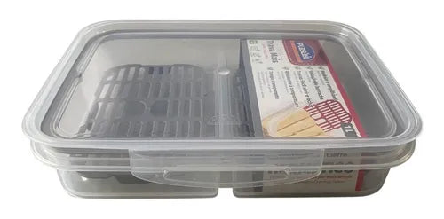 Pote Hermético 2 Divisórias Porta Frios C/ Escorredor 1l