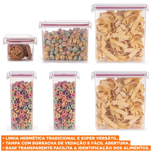 Conjunto Jogo 6 Potes Herméticos Alimentos Mantimentos Comidas Vasilha Potinho Cozinha Empilhável