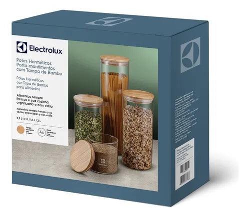 Conjunto De 4 Potes Herméticos Tampa De Bambu Electrolux