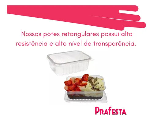 Kit3 Pote Retangular Tampa Hermética 150-350-750ml Prafesta