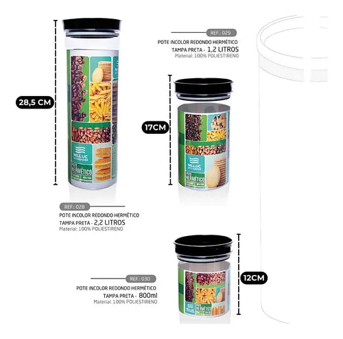 Kit 3 Pote Herméticos Empilháveis Macarão, Mantimentos