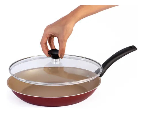 Frigideira Antiaderente Tramontina Turim Profissional Grande 28 Cm Com Tampa Cor Vermelha