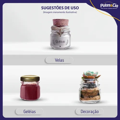 Kit Com 24 Potinhos De Vidro 40ml + Tampa Metálica E Lacres Cor Dourado