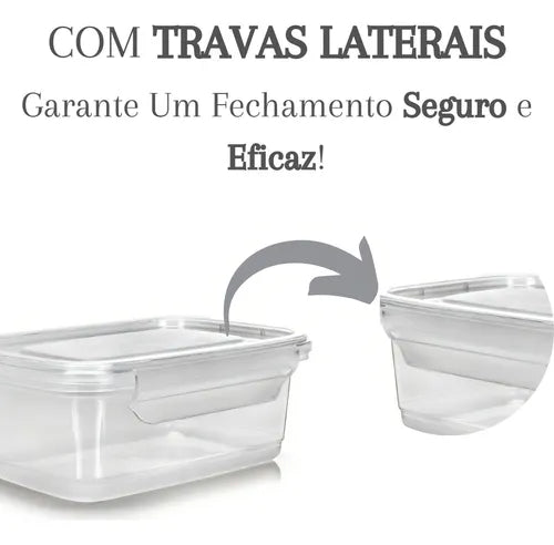 Kit 12 Marmitas Potes 1,400l Plástico Com Travas Hermético Cor Transparente