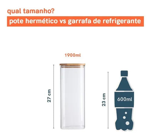 Pote De Mantimentos Quadrado 1900ml Tampa Bambu - Oikos Cor Marrom