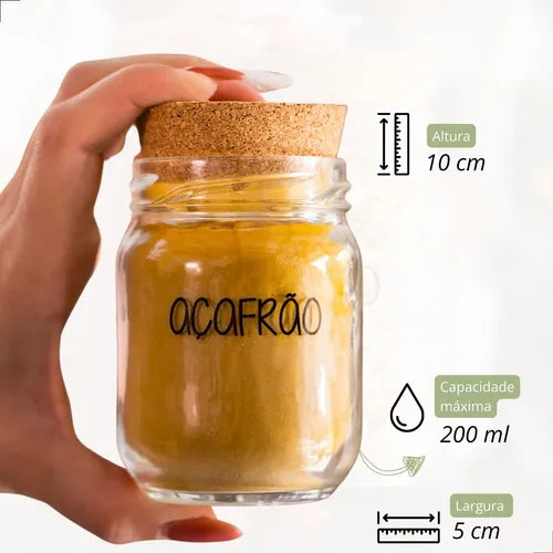 Kit 10 Potes De Vidro 200ml Com Tampa Rolha Para Tempero Cor Transparente