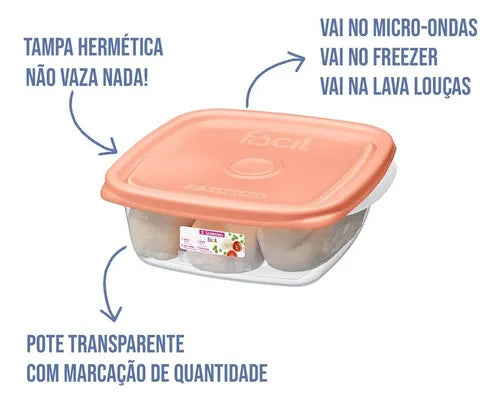 Pote Para Alimentos Hermético Sanremo Linha Facil 530ml Salmão - Kit Com 10 Unidades
