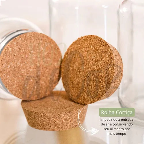 Kit 3 Potes De Vidro 810ml - Tampa De Rolha Cantinho Do Café Cor Café Açúcar Biscoito