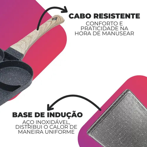Frigideira Com Divisórias Antiaderente 4 Partes Ovo Hambúrguer Para de Fogão Indução Gás Tippi