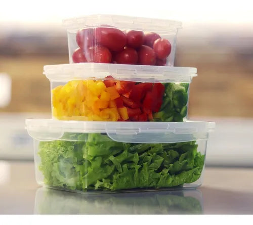 Kit 3 Potes Retangulares 1,4l Freezer Microondas Marmita Cor Transparente - 1,4l