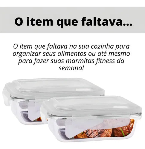 Kit 4 Potes De Vidro Hermético 370ml Tampa Com Trava Fitness Cor Branco