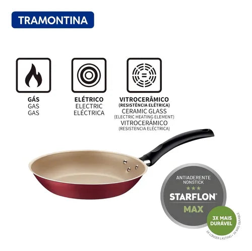 Frigideira Antiaderente Tramontina Turim Profissional Grande 28 Cm Com Tampa Cor Vermelha