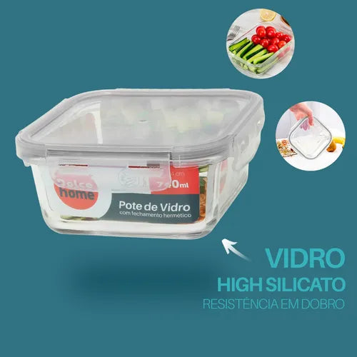 Pote Hermético De Vidro - Marmita -micro-ondas -forno 740ml Cor Vermelho