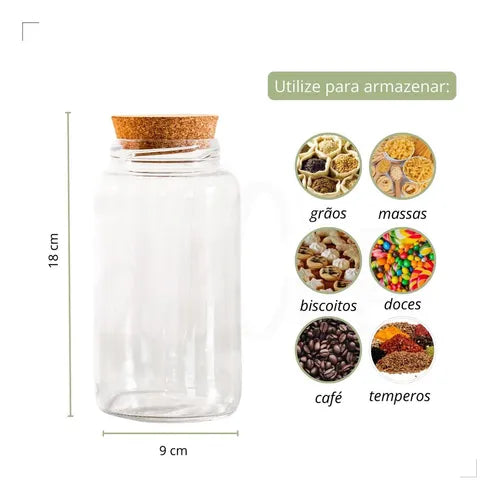 Kit 2 Potes De Vidro 810ml - Tampa De Rolha Cantinho Do Café Cor Cápsula Açúcar