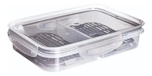 Pote Hermético 2 Divisórias Porta Frios C/ Escorredor 1l