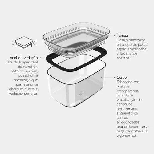 Kit 3 Potes Organizadores Herméticos Empilháveis Mantimentos