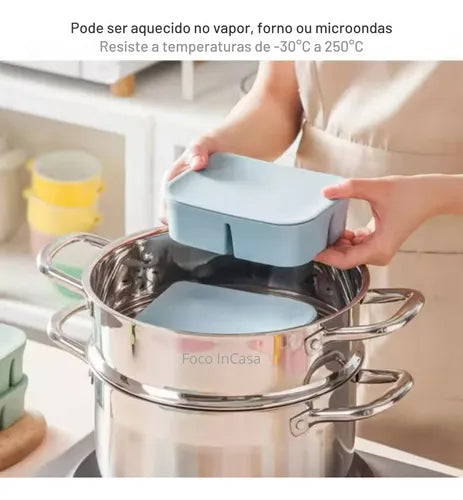 01 Porta Papinha 4 Compartimentos C/ Tampa Silicone Bpa Free