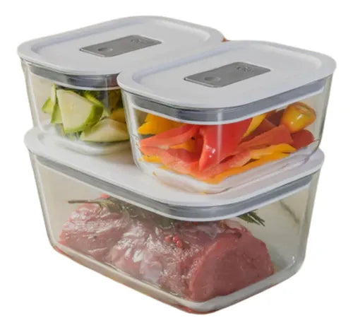Kit 3 Potes De Vidro Herméticos 2,4l + 725ml Air Fryer Forno
