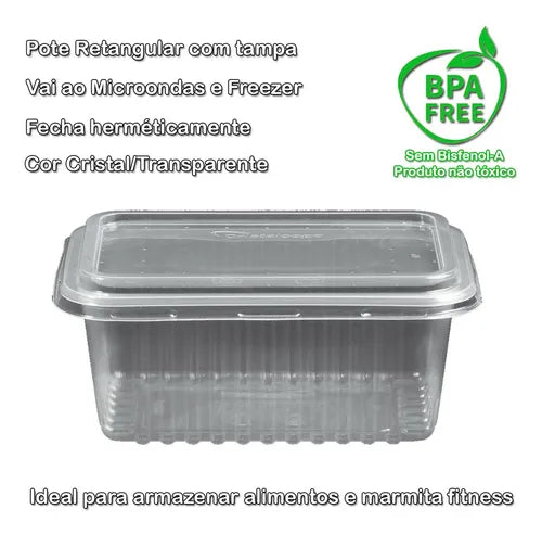Pote Descartável 350ml Tampa Marmita Freezer Microondas 48un Cor Transparente
