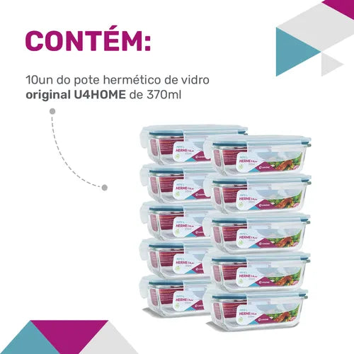 Jogo Conjunto 10 Potes Vidro Hermético Tampa Plástico 370ml Cor Azul