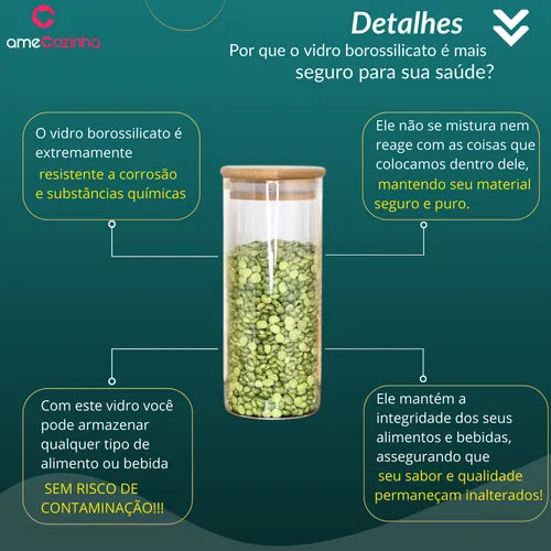Pote Hermético Vidro Pote De Vidro Com Tampa De Bambu - 6uni