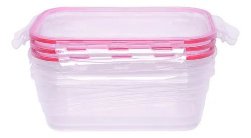 Kit 3 Potes Herméticos Marmita Fitness Retangular 1 L Cor Transparente