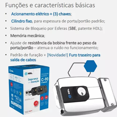 Fechadura C-90 Abertura Para Fora Fixa Inox Hdl 12V
