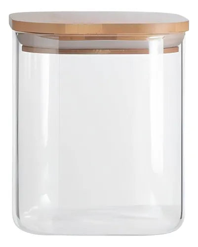 3 Potes Vidro Tampa Bambu 800ml Hermético Brav Quadrado Kit