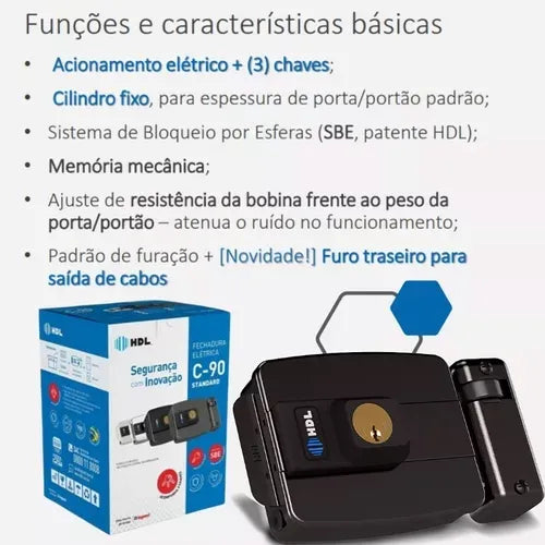 Hdl Fechadura Eletrônica C90 Abre P/dentro Fixa Preta