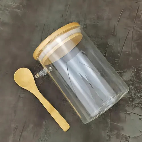 Pote De Vidro Hermético Redondo Tampa Bambu E Colher 550ml Cor Transparente