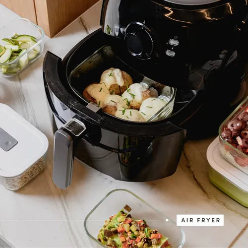 Kit 3 Potes De Vidro Herméticos 2,4l + 725ml Air Fryer Forno