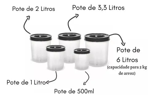 Pote para alimentos hermético Ercaplast Conjunto Mantimentos 13L ônix - kit com 5 unidades