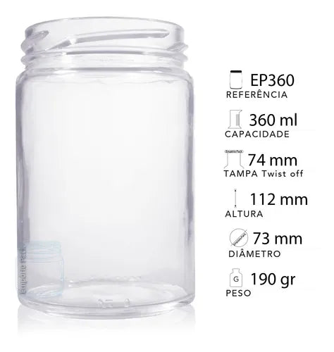 12 Potes De Vidro Andino 360ml Com Tampa E Lacre