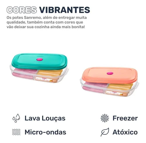 Pote Porta Frios 2 Divisórias Freezer Microondas Sanremo