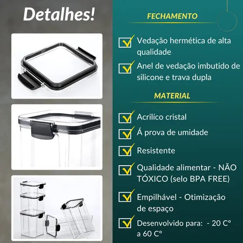 Kit Pote Hermetico Acrilico Potes Herméticos De Acrílico