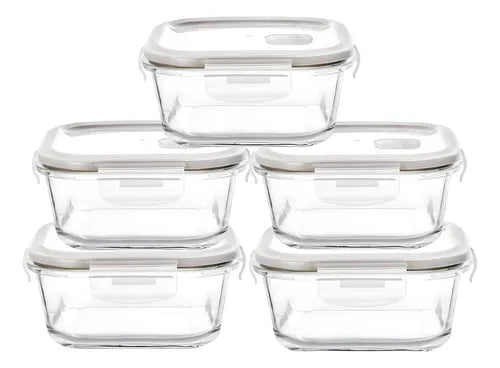 Kit 5 Potes Herméticos Vidro 700ml Empilhável Marmita Cor Transparente