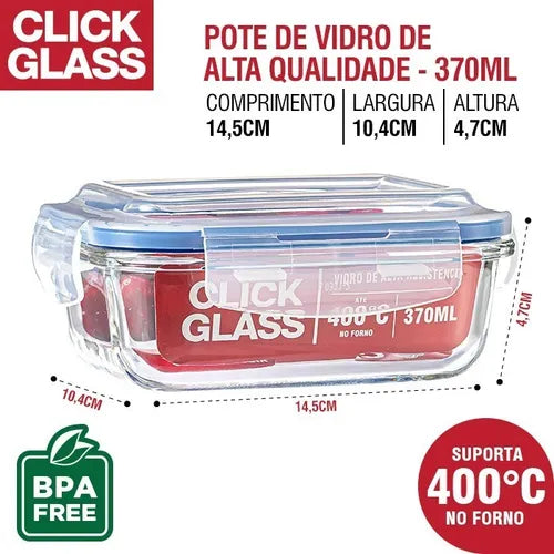 Kit Premium Click Glass 5 Potes De Vidro 100% Herméticos Cor Transparente